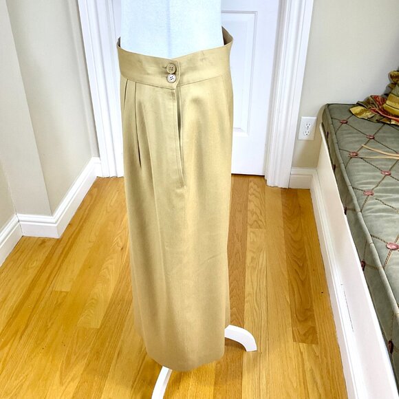 Vintage Skirt Wool Maxi Pencil Tan Camel Pleats and Back Vent 90s (30” waist, M) - Picture 2 of 6